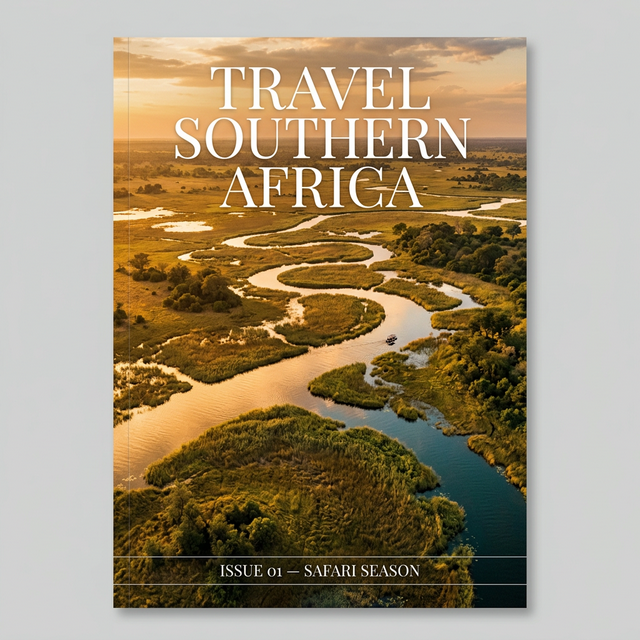 Aerial view of the Okavango Delta at golden hour